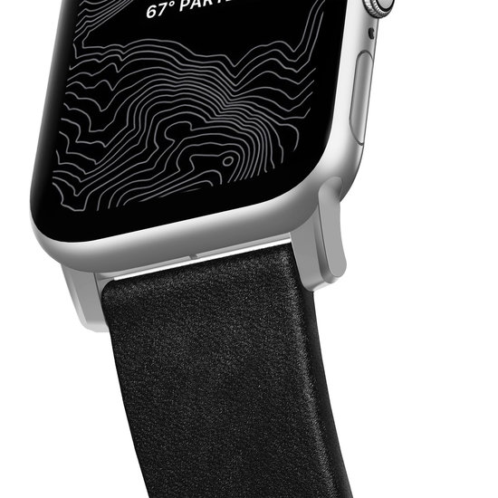 Nomad leren Apple Watch 49 /  45 / 44 mm bandje zwart / zilver