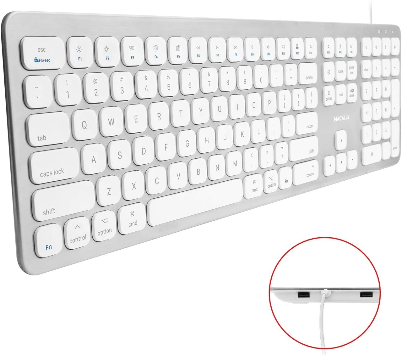 MacAlly WKEY bedraad Qwerty aluminium toetsenbord met hub Zilver