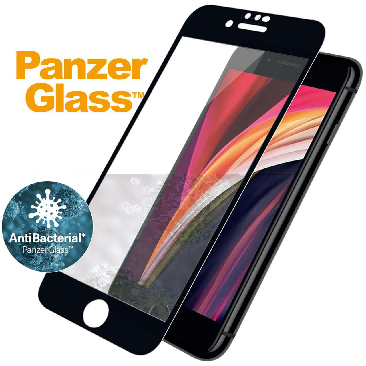 PanzerGlass Glazen iPhone SE 2022 / 2020 antibacteriële screenprotector Zwart