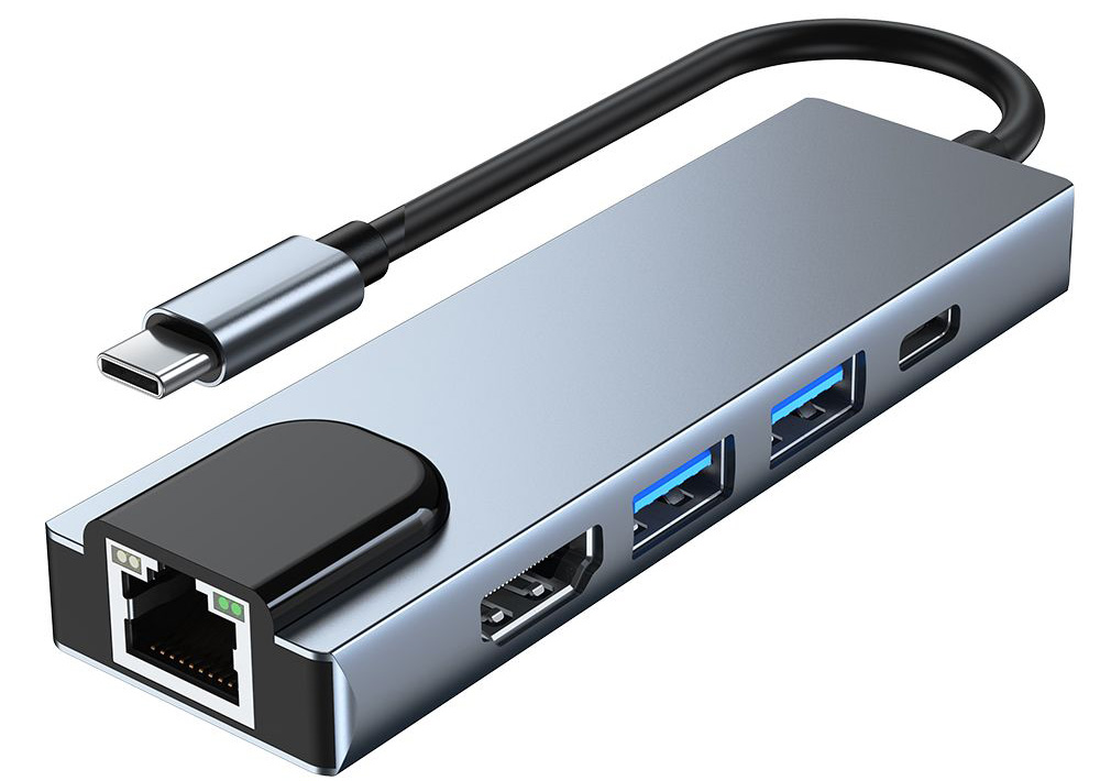 hubie drie USB-C hub met HDMI en Ethernet aansluiting