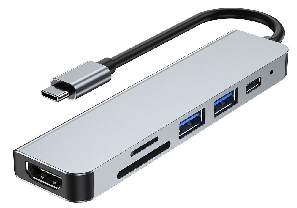 hubie vier USB-C hub met HDMI en kaartlezer