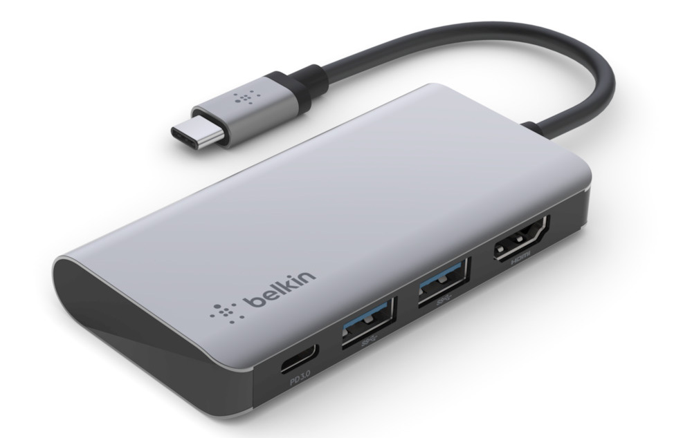 Belkin Connect 4 poort USB-C hub Grijs