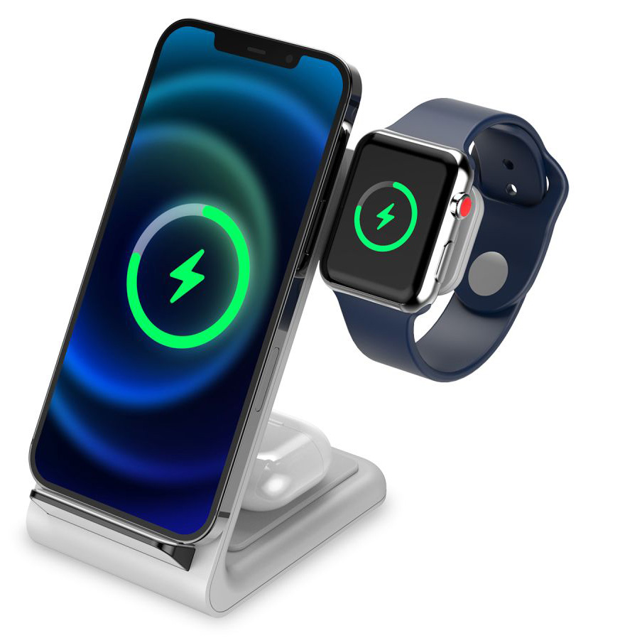 TechProtection 3 in 1 stand draadloze oplader met Apple Watch wit