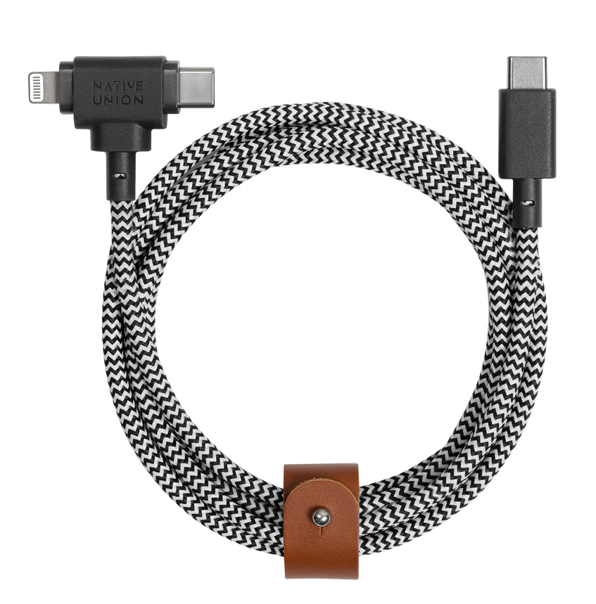 Native Union Belt Duo USB-c naar USB-C én Lightning kabel zebra