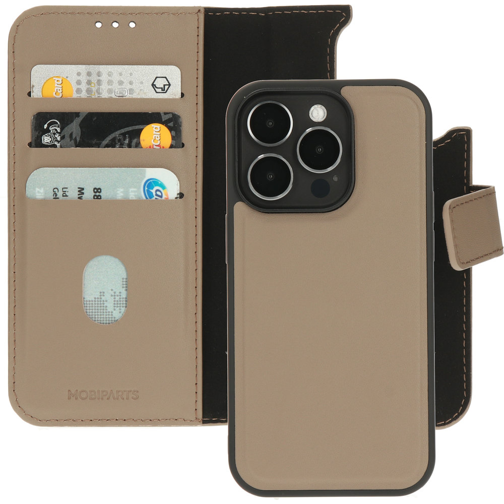 Mobiparts leren 2 in 1 Wallet iPhone 14 Pro hoesje taupe