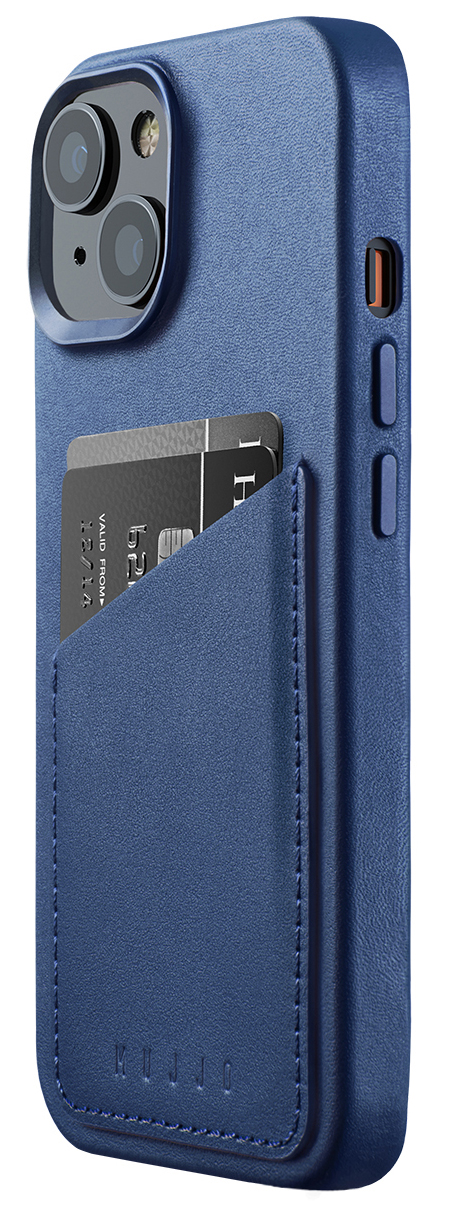 Mujjo Leather Wallet iPhone 15 hoesje blauw