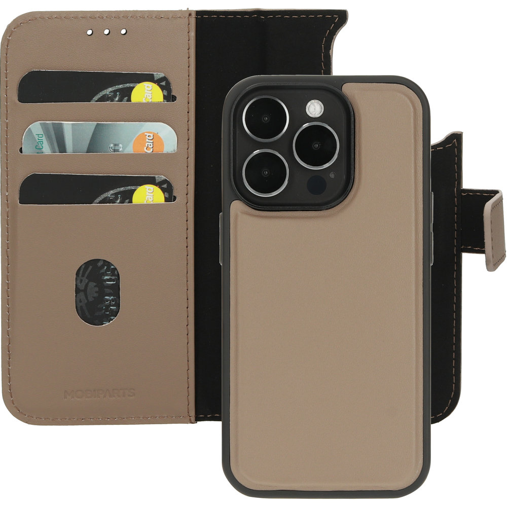 Mobiparts leren 2 in 1 Wallet iPhone 15 Pro hoesje taupe