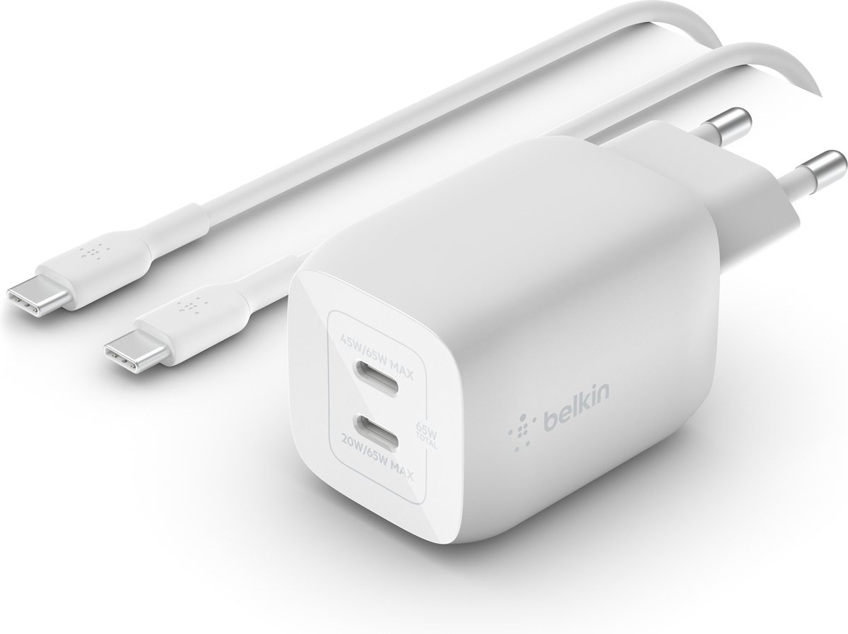 Belkin BoostCharge USB-C 65 watt 2 poort oplader met 100 watt kabel