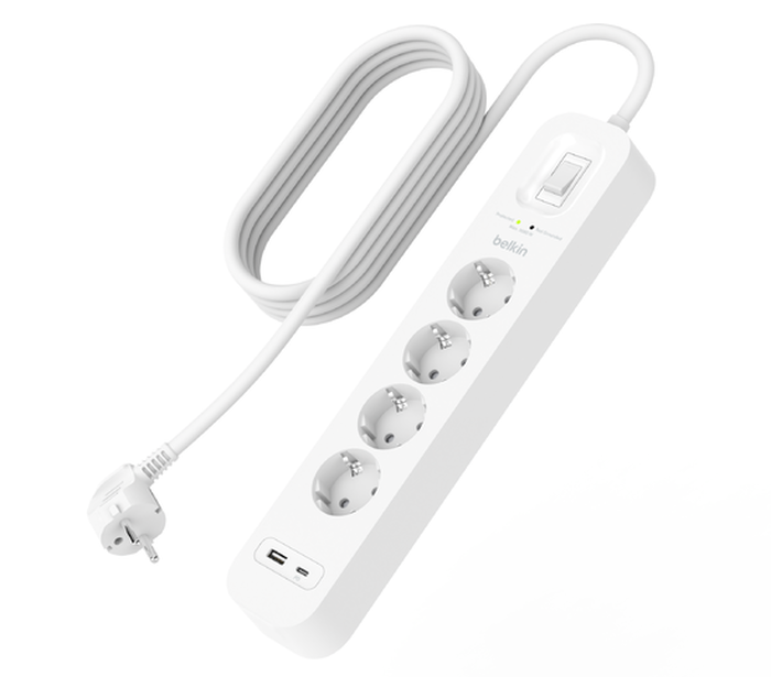 Belkin Spanningsbeveiliger 4 poort stekkerdoos met USB-A en USB-C aansluiting