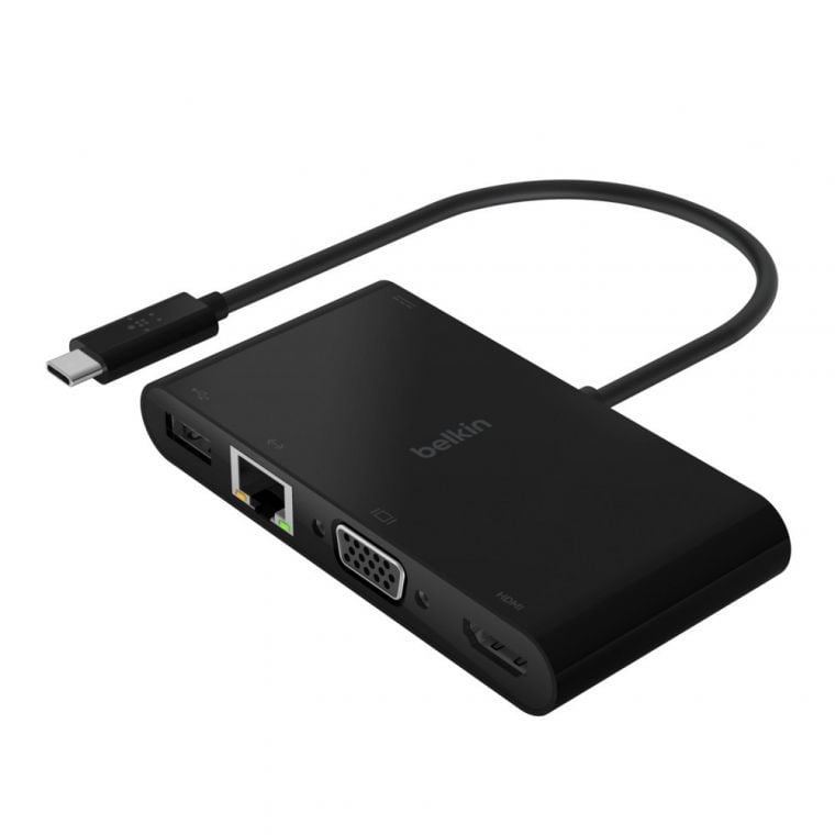 Belkin USB-C naar USB-A, HDMI, VGA en Gigabit Ethernet adapter Zwart