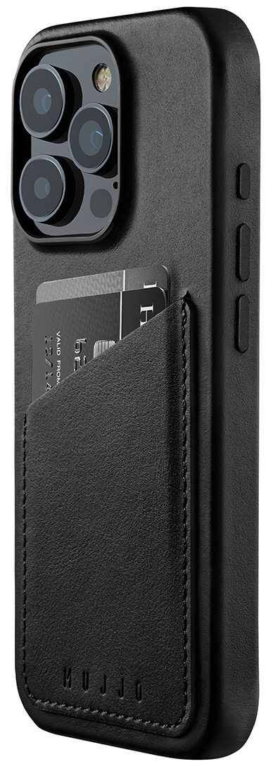 Mujjo Leather Wallet MagSafe iPhone 16 Pro hoesje zwart