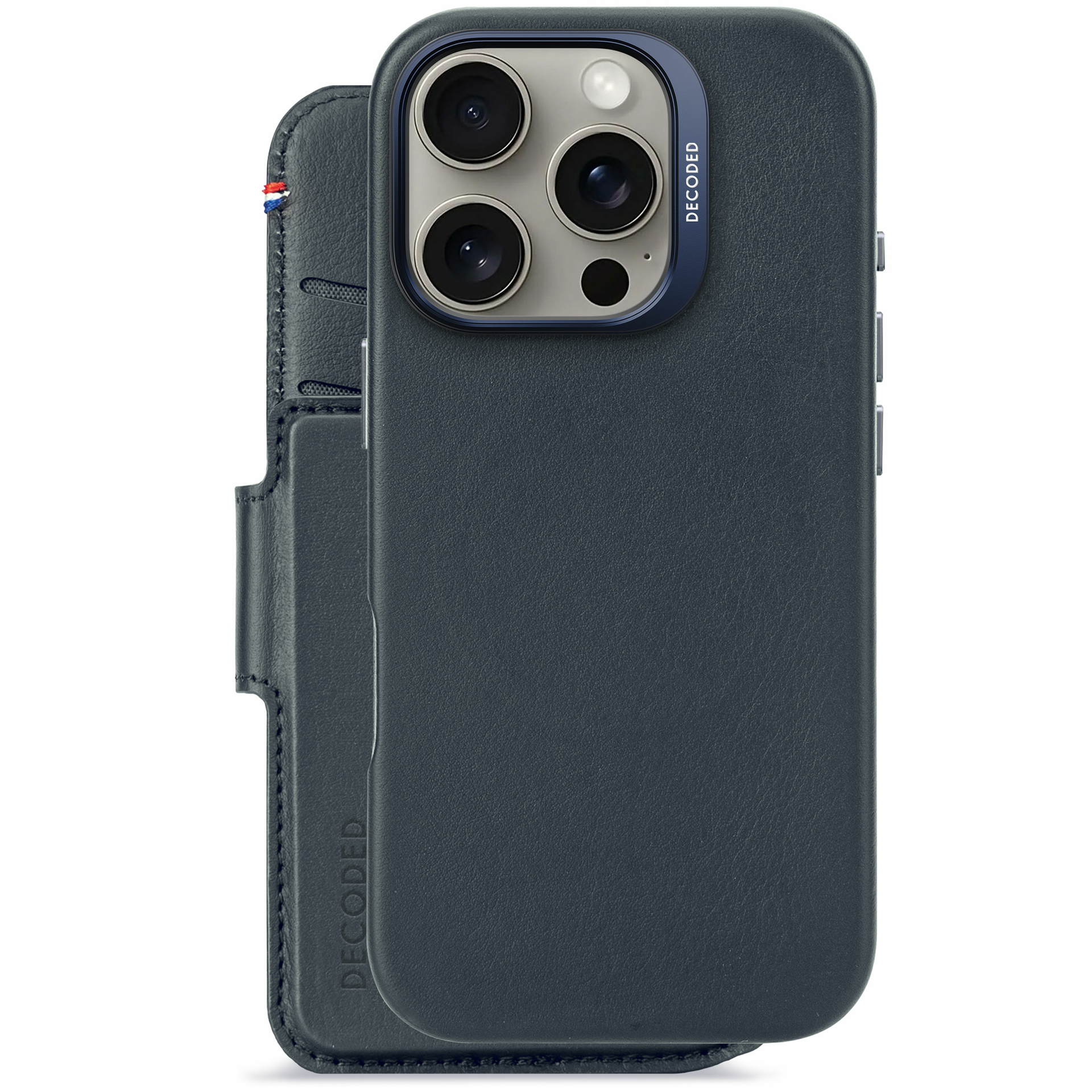 Decoded leren 2 in 1 Wallet iPhone 16 Pro hoesje navy