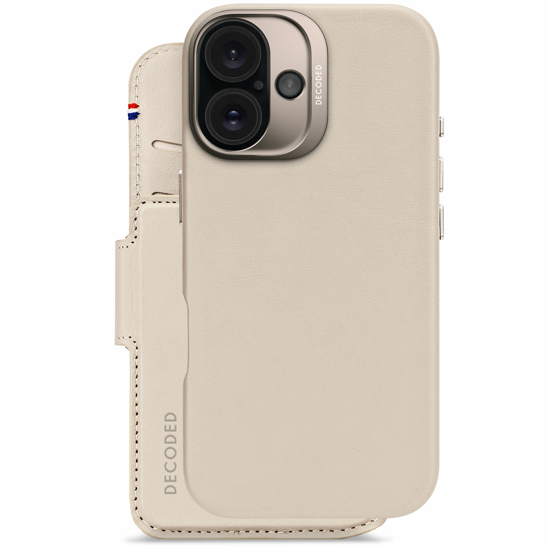 Decoded leren 2 in 1 Wallet iPhone 16 hoesje beige