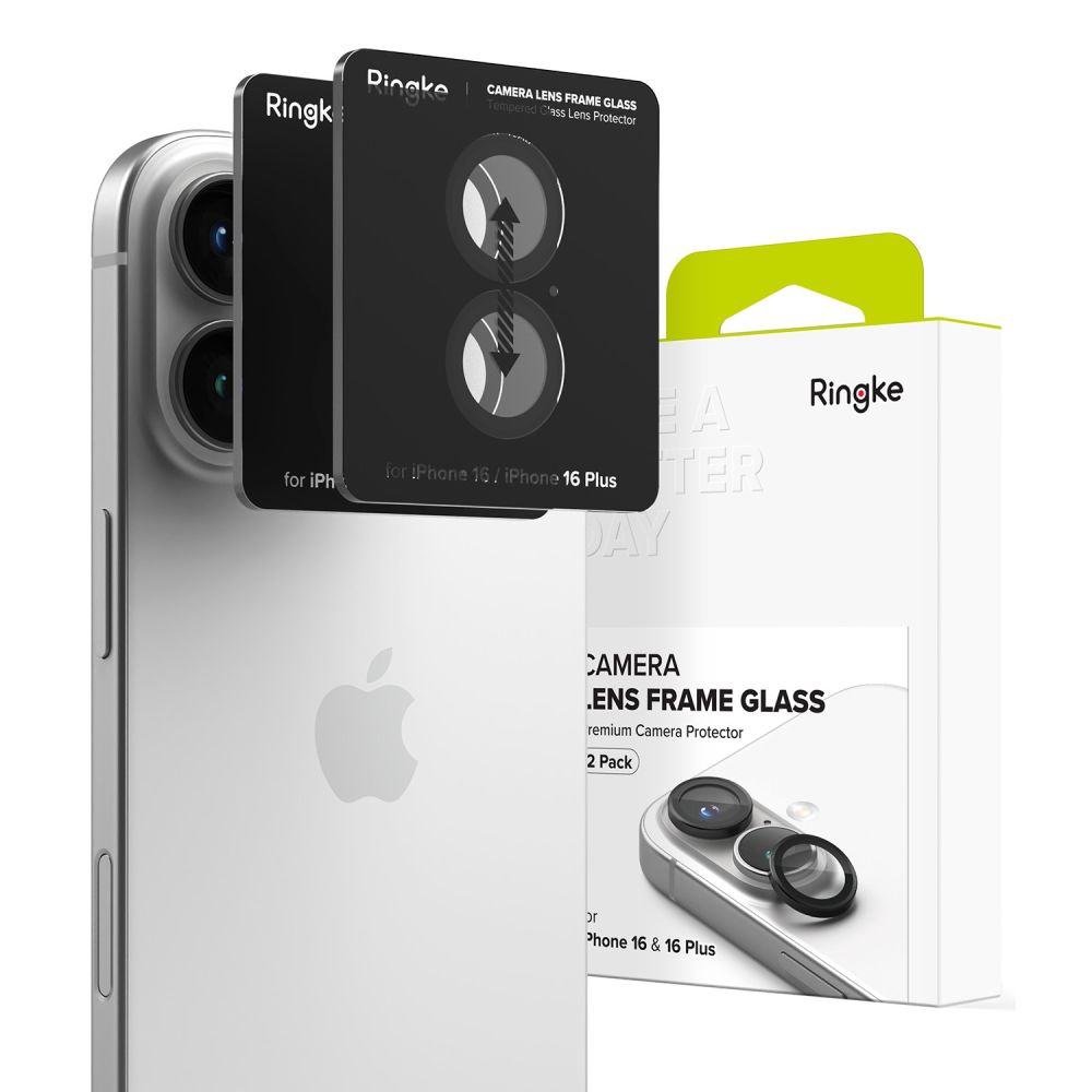 Ringke glazen Camera iPhone 16 beschermer 2 pack zwart