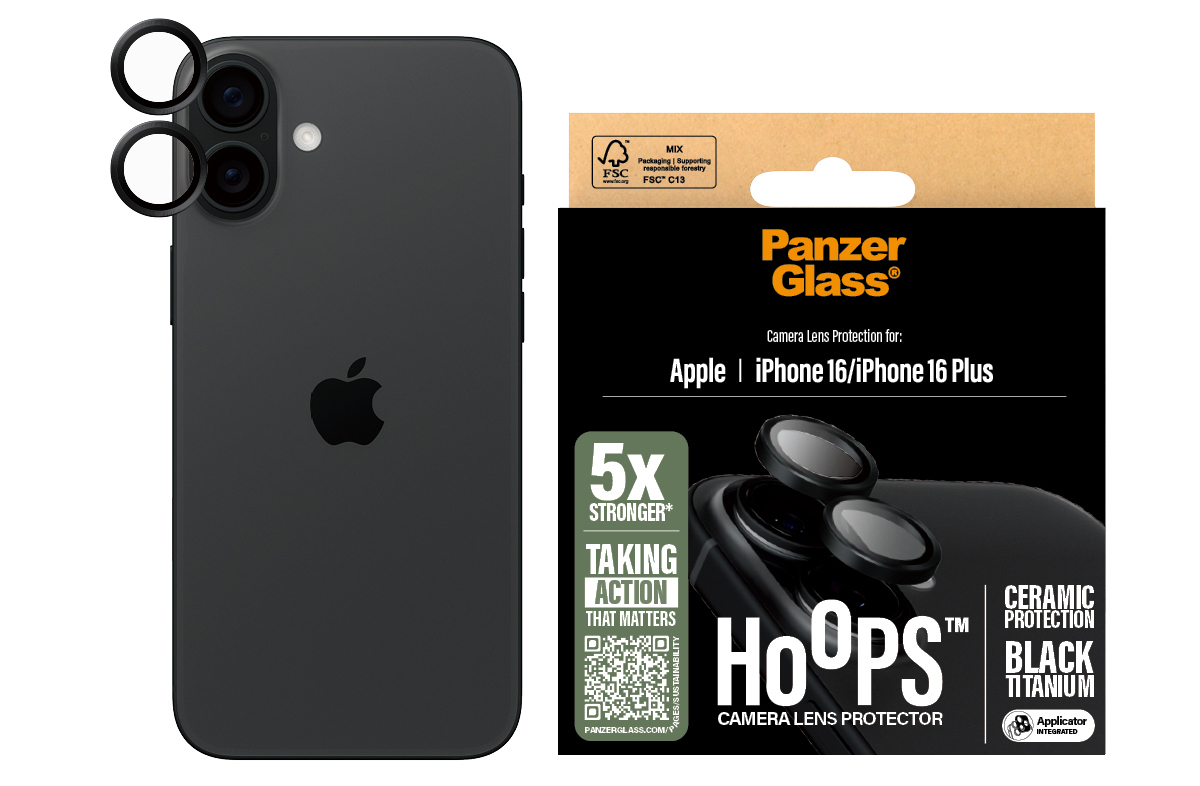 PanzerGlass Hoops Ceramic iPhone 16 / iPhone 16 Plus cameralensbeschermer zwart