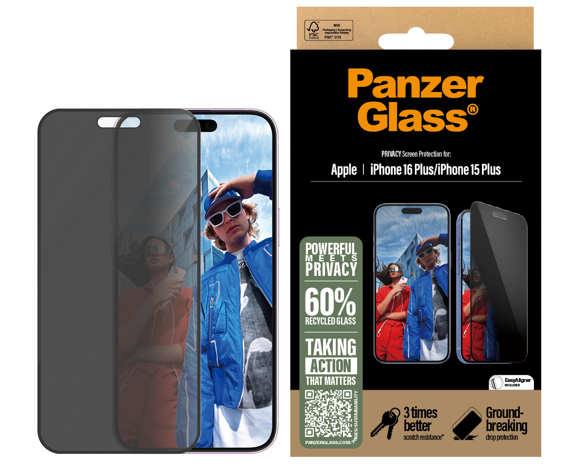 PanzerGlass Privacy Edge to Edge Glazen iPhone 16 Plus screenprotector