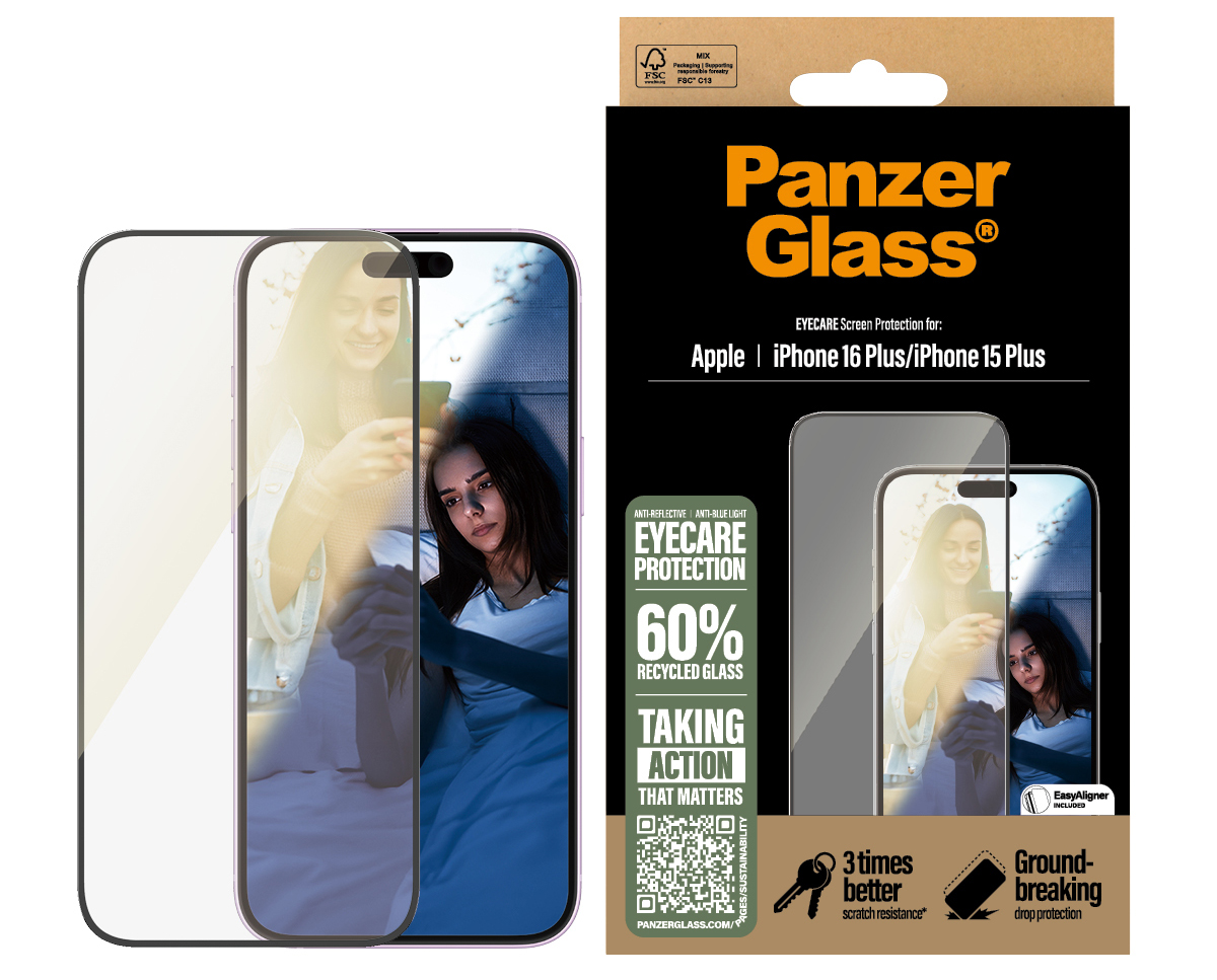 PanzerGlass EyeCare Glazen iPhone 16 Plus screenprotector