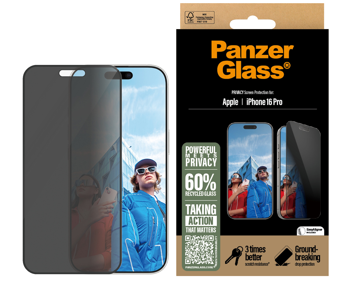 PanzerGlass Privacy Edge to Edge Glazen iPhone 16 Pro screenprotector