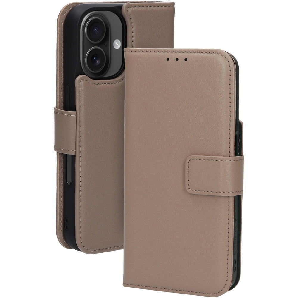 Mobiparts leren 2 in 1 Wallet iPhone 16 hoesje taupe