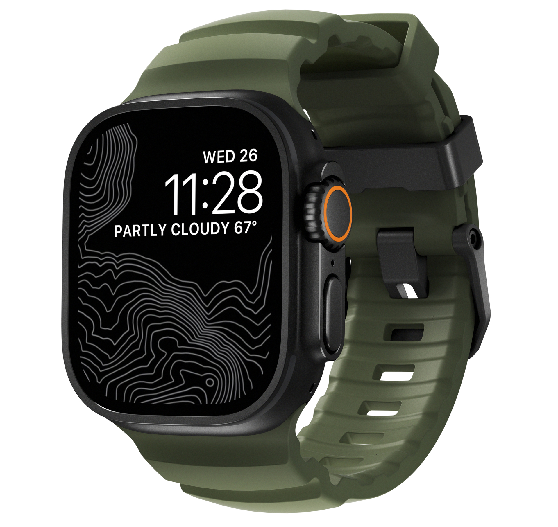 Nomad Rocky Point Apple Watch 49 / 46 / 45 mm bandje groen / zwart