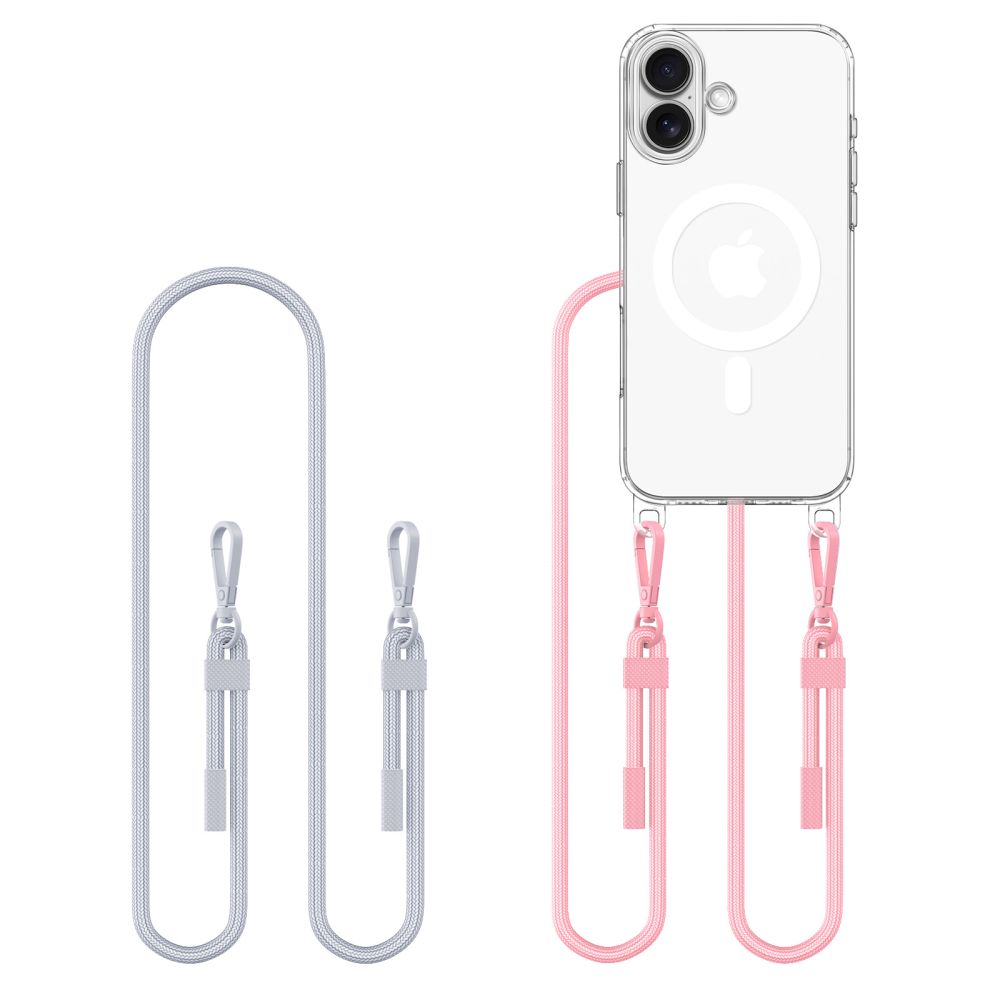 TechProtection MagSafe iPhone 16 hoesje met koord grijs & roze