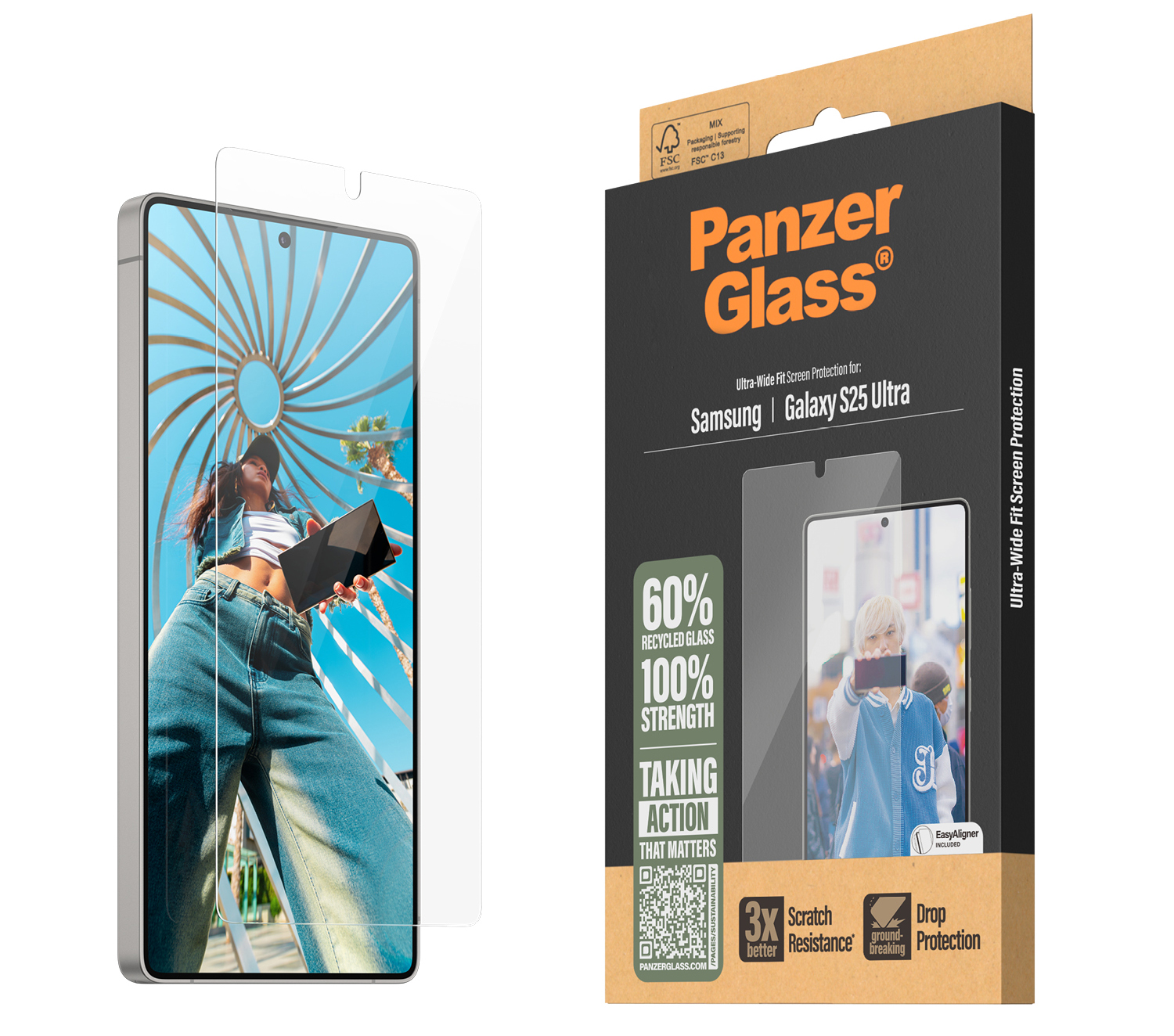 PanzerGlass UltraWide Fit Glazen Galaxy S25 Ultra screenprotector