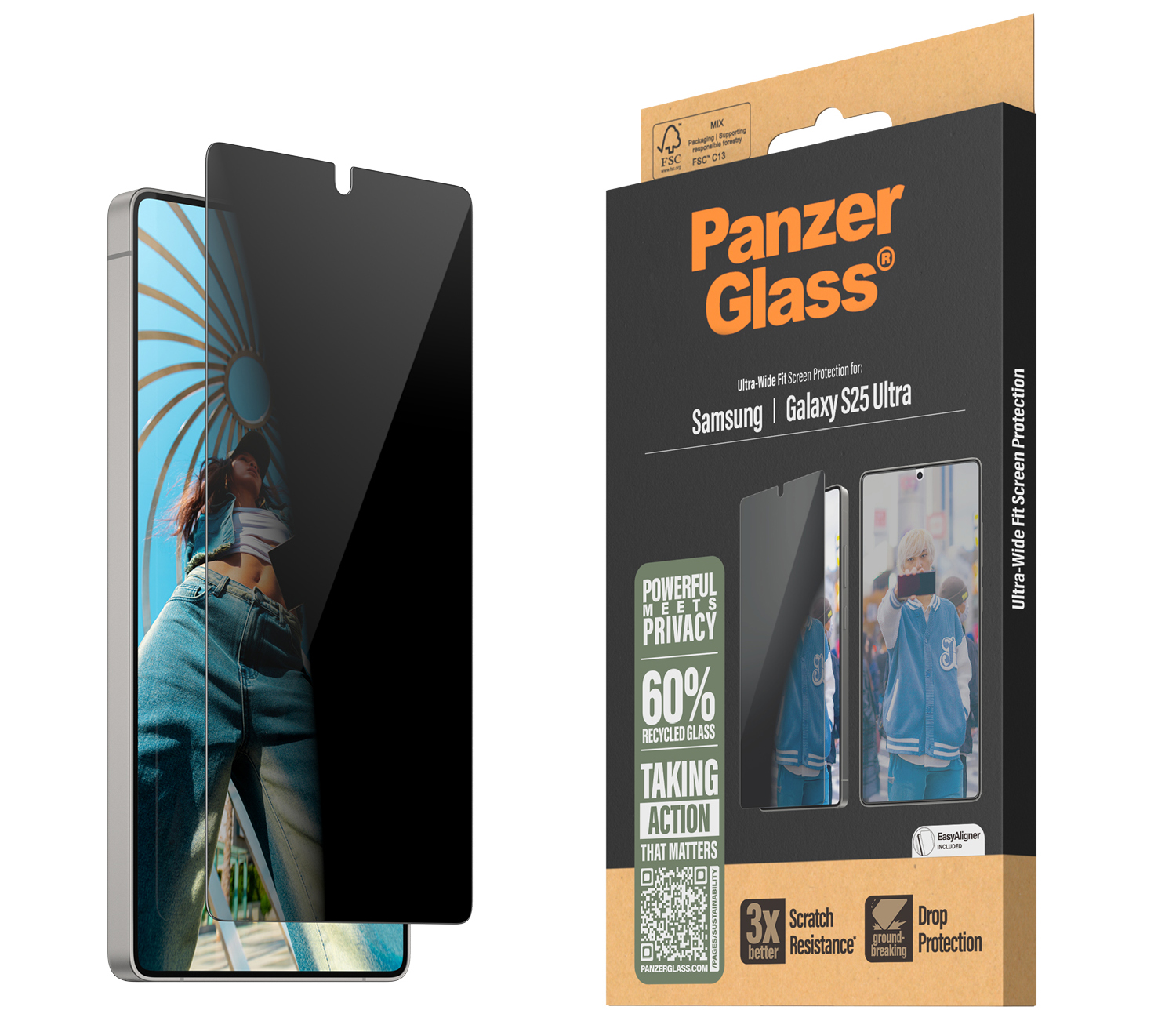 PanzerGlass Privacy UltraWide Fit Glazen Galaxy S25 Ultra screenprotector