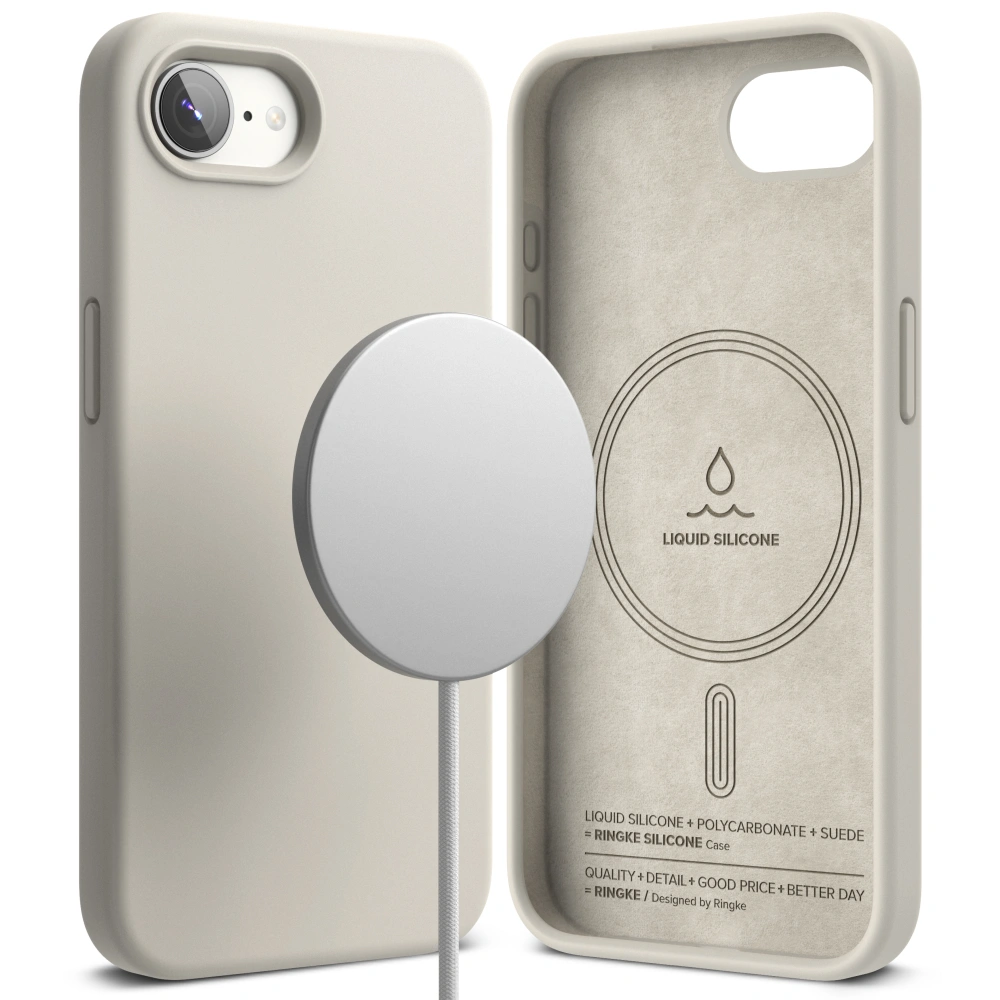 Ringke Siliconen MagSafe iPhone 16e hoesje stone