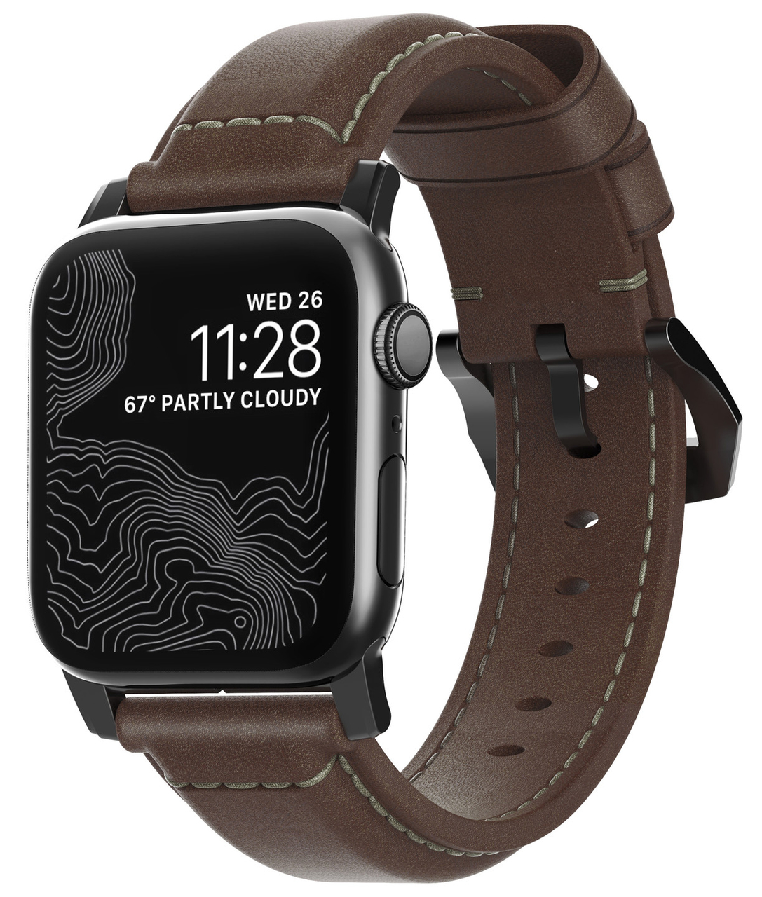 Nomad Traditional Leer Apple Watch 44 mm bandje Bruin Appelhoes