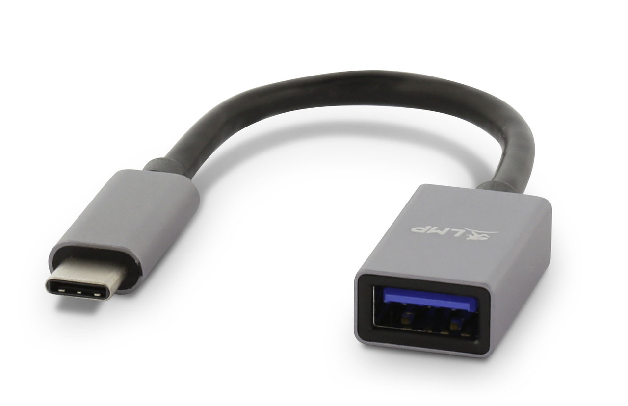 LMP aluminium USB-C naar USB A adapter Grijs