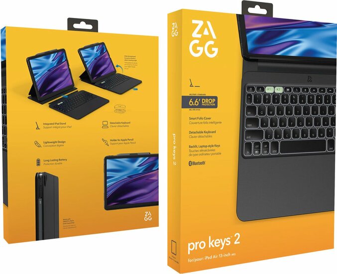 ZAGG Pro Keys iPad Air 2024 13 inch toetsenbord hoesje Zwart Appelhoes